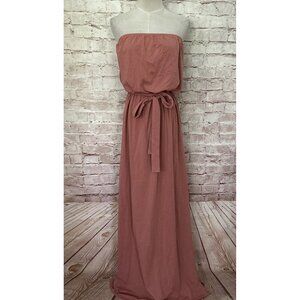 ASOS Womens Strapless Maxi Dress Tie Waist Side Slits Mauve Pink US Size 14 TALL